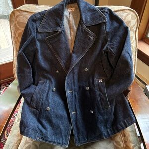 CK Calvin Klein Double Breasted DENIM Pea Coat Made U.S.A. small vintage rare